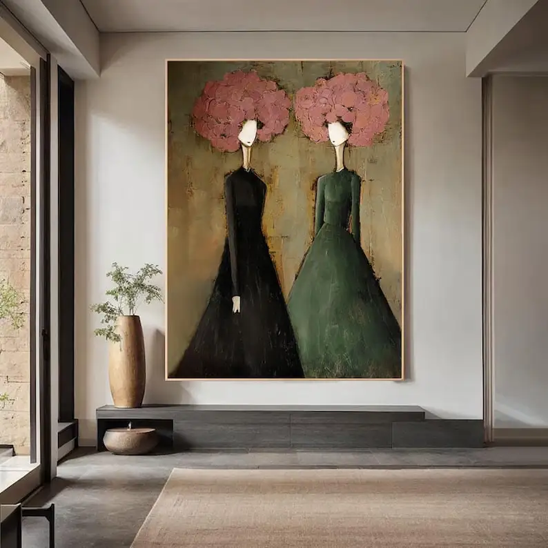 

100% Handmade Abstract Textured Female Portrait Oil Painting Frameless Modern Minimalist Artworks for Living Room Decortion Gift