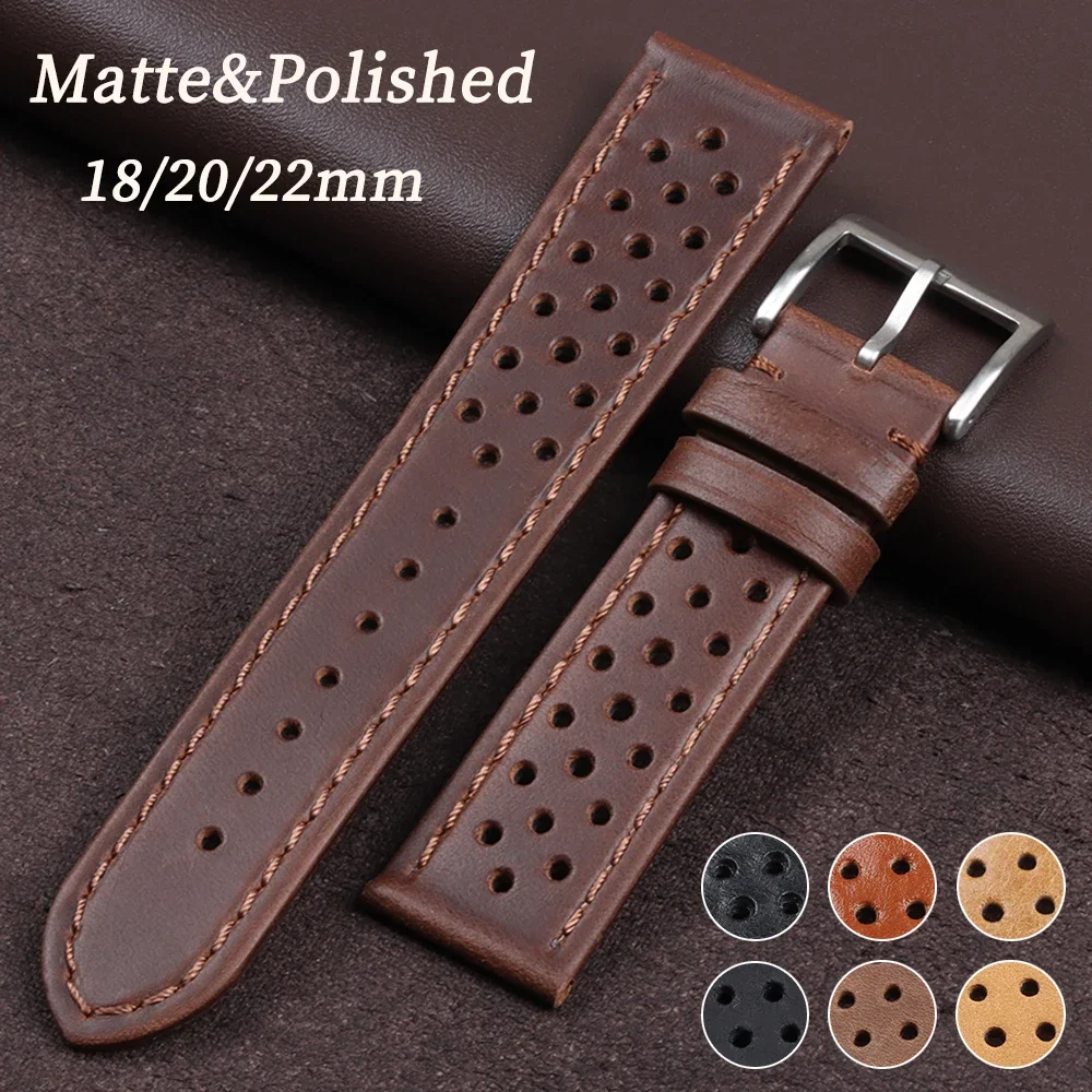 18mm 20mm 22mm Cowhide Watch Band Breathable Soft Bracelet Women Men Universal Leather Strap for Seiko Wristband Accessories