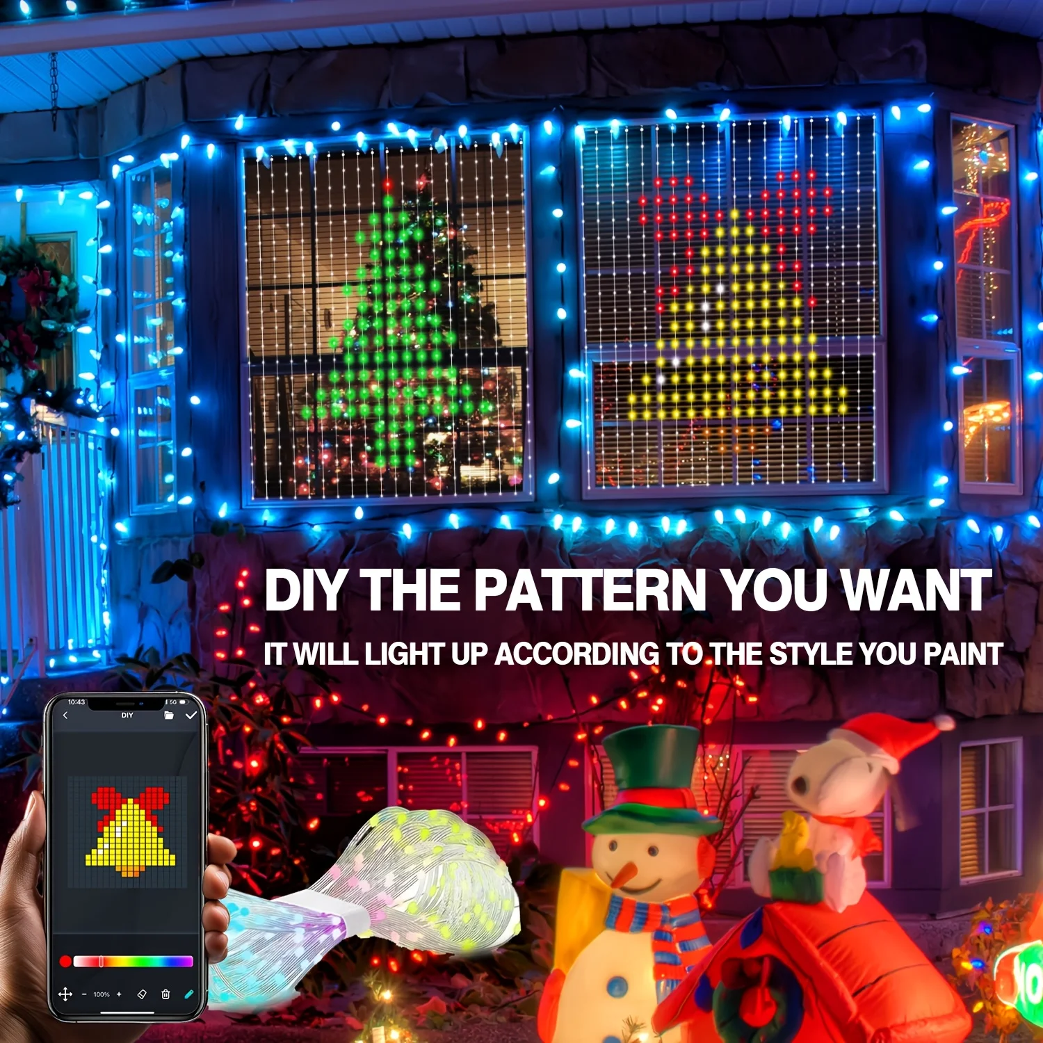 Smart LED Curtain Light String 400 LEDs Syncs with Music Rhythms RGB DIY Color Changing Valentine's Day New Year Decorations