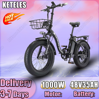 E-bike KETELES KF9 1000W Motor 35AH Removable Battery Folding Electric Bicycle  20*4.0 Inch Fat Tire Snow Mountain Electric Bike