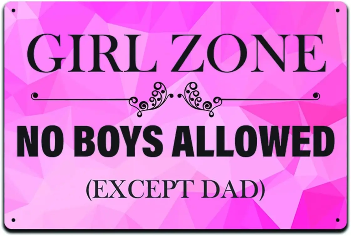 JP's Parcels Tin Signs Home Wall Decor - Metal Sign 12 x 8 in. Girl Zone No Boys Allowed Except Dad sign
