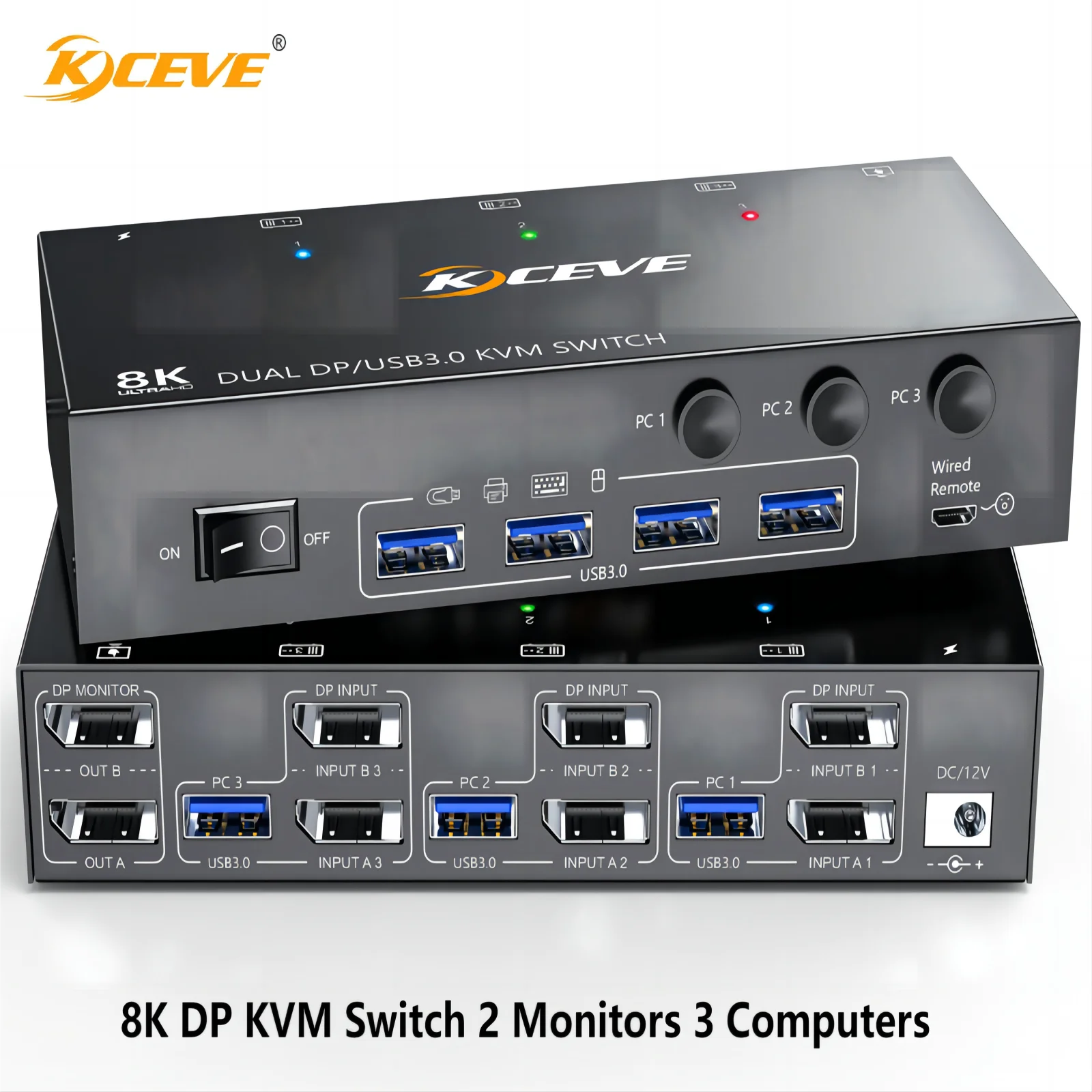 Kceve 8k displayport kvm switch 2 monitore 3 computer 8k @ 60hz 4k @ 144hz, dual monitor kvm switch displayport mit 4 usb 3,0 ports