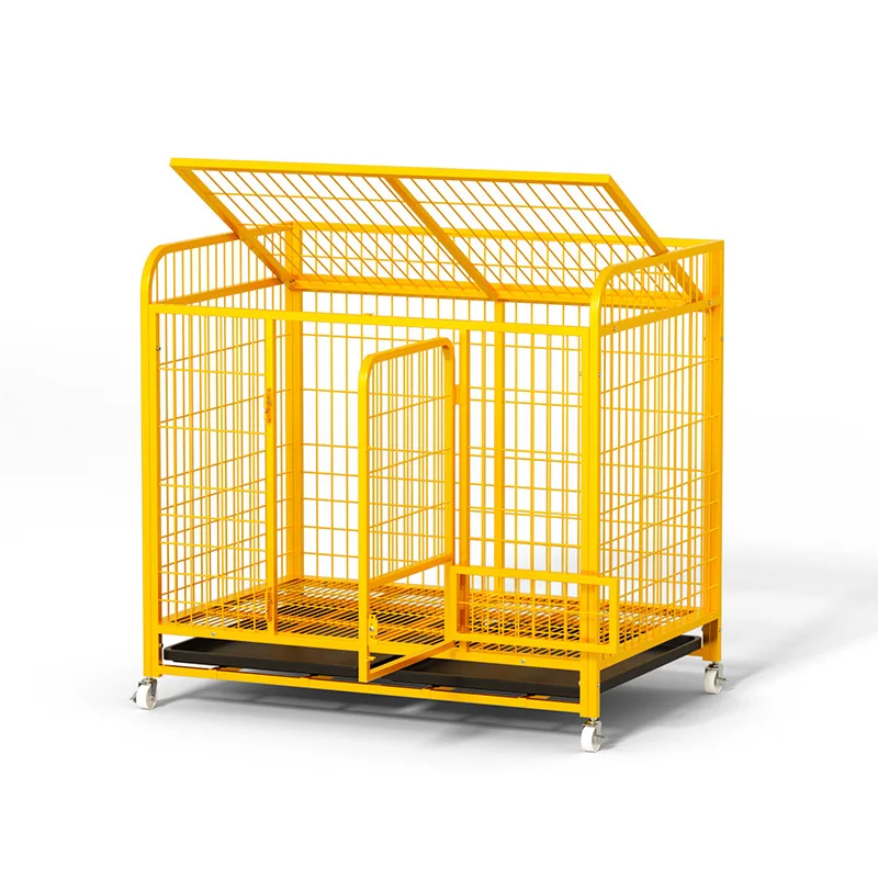 Large Dog Cage with Wheels Solid Square Tube Frame Rectangular Storage Kennel with Plastic Tray for Large Dogs