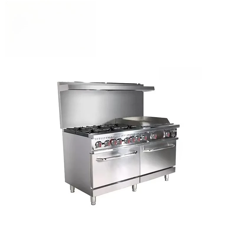 

Restaurant Cooking Equipment 72" Commercial Gas Range 4 Burner & Griddle/Salamander&Gharbroiler And Fryer