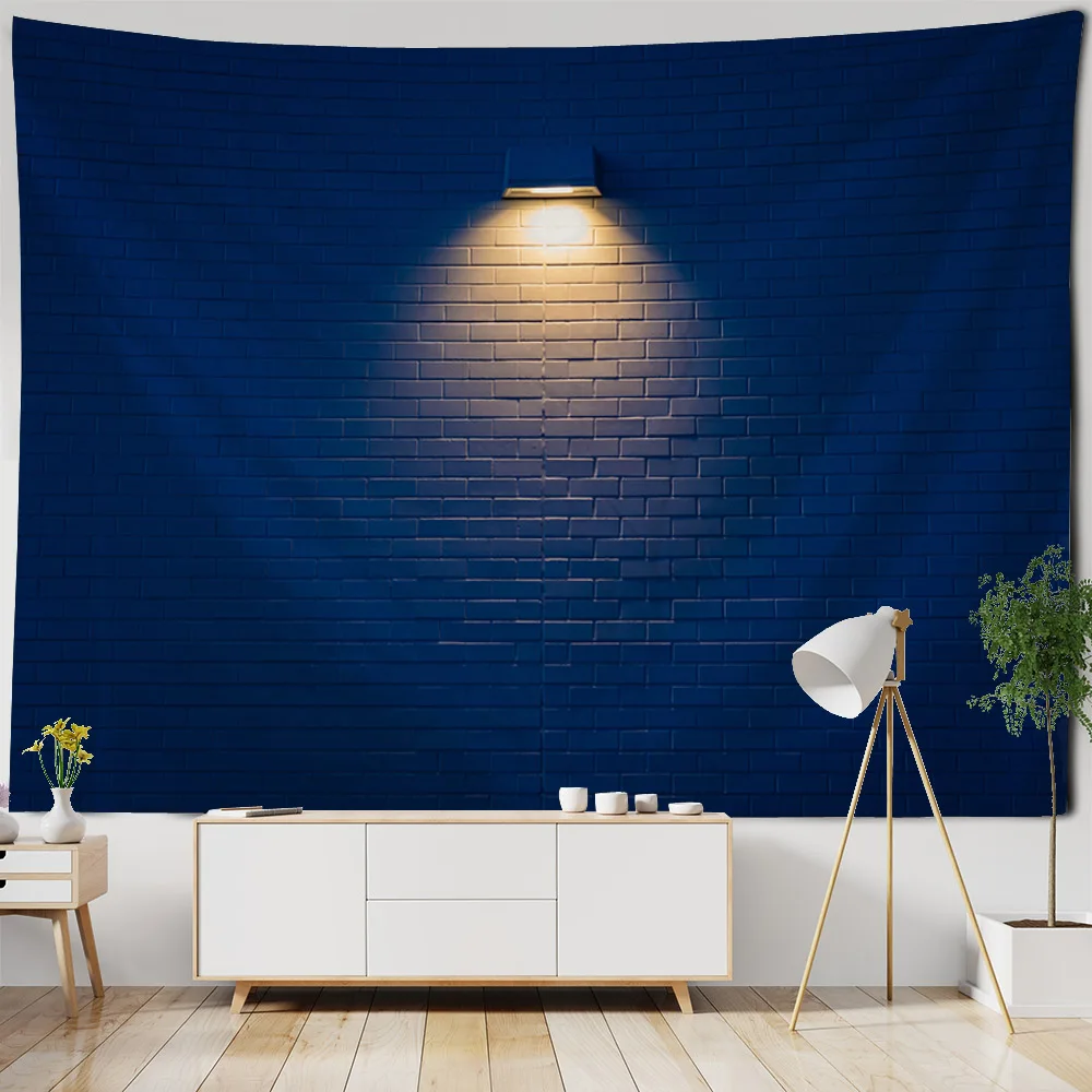 Brick wall tapestry illuminated by light, home wall hanging, retro art wall decoration, blanket, background cloth, bed sheet