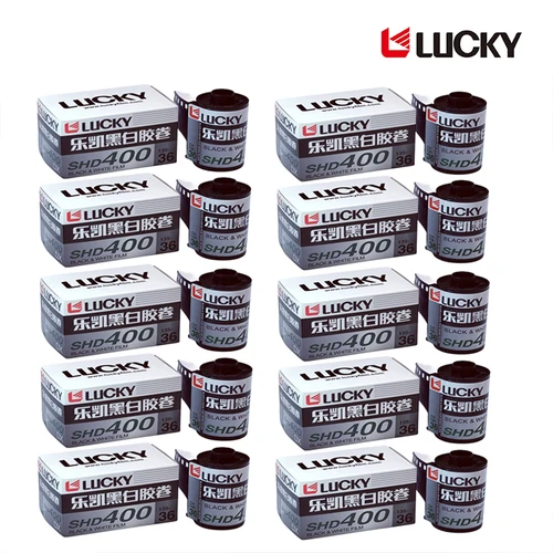 Imagen 2 del producto 1-10 rollos CHINA LUCKY SHD 400 135 película blanca y negra 36 hojas con código DX exposición ISO 400 para cámara de película Kodak Fuji 35mm