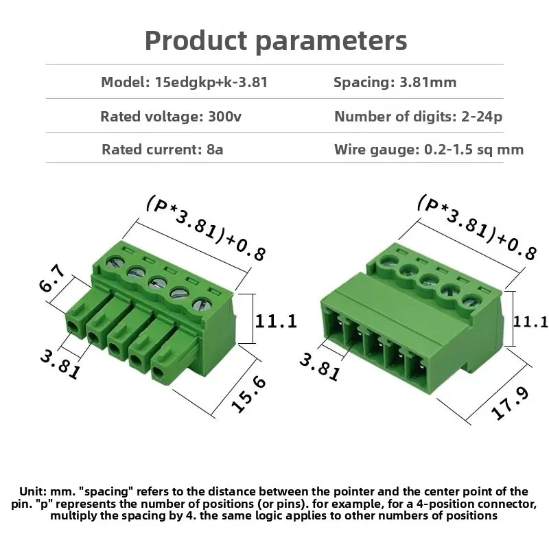 1Set 15EDGK 2/3/4/5/6/7..12..24Pin PCB Screw Terminal Block Male Female Connector 3.5/3.81MM Plug-in Type For 28 to 16AWG Cable