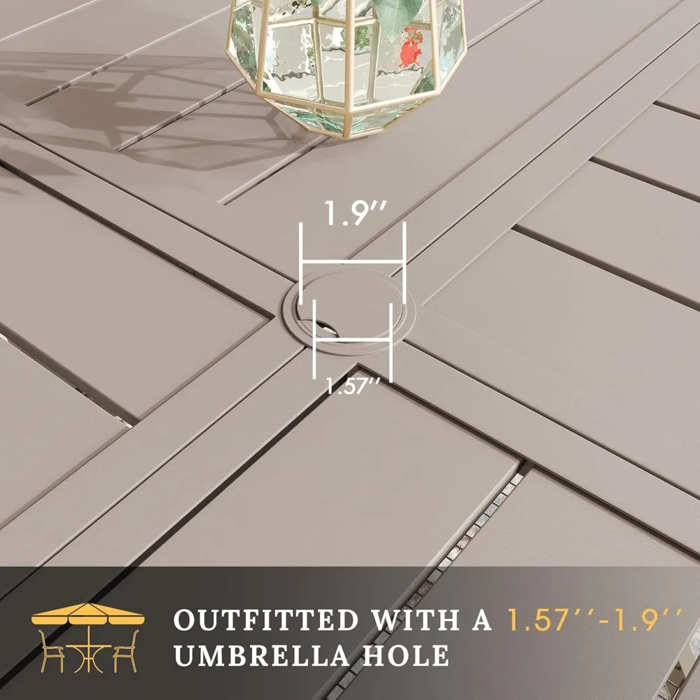 Round Patio Table with Adjustable Umbrella Hole for 4, All Weather Metal Outdoor Dining Table for Lawn Garden, 40.6" Outdoor Co