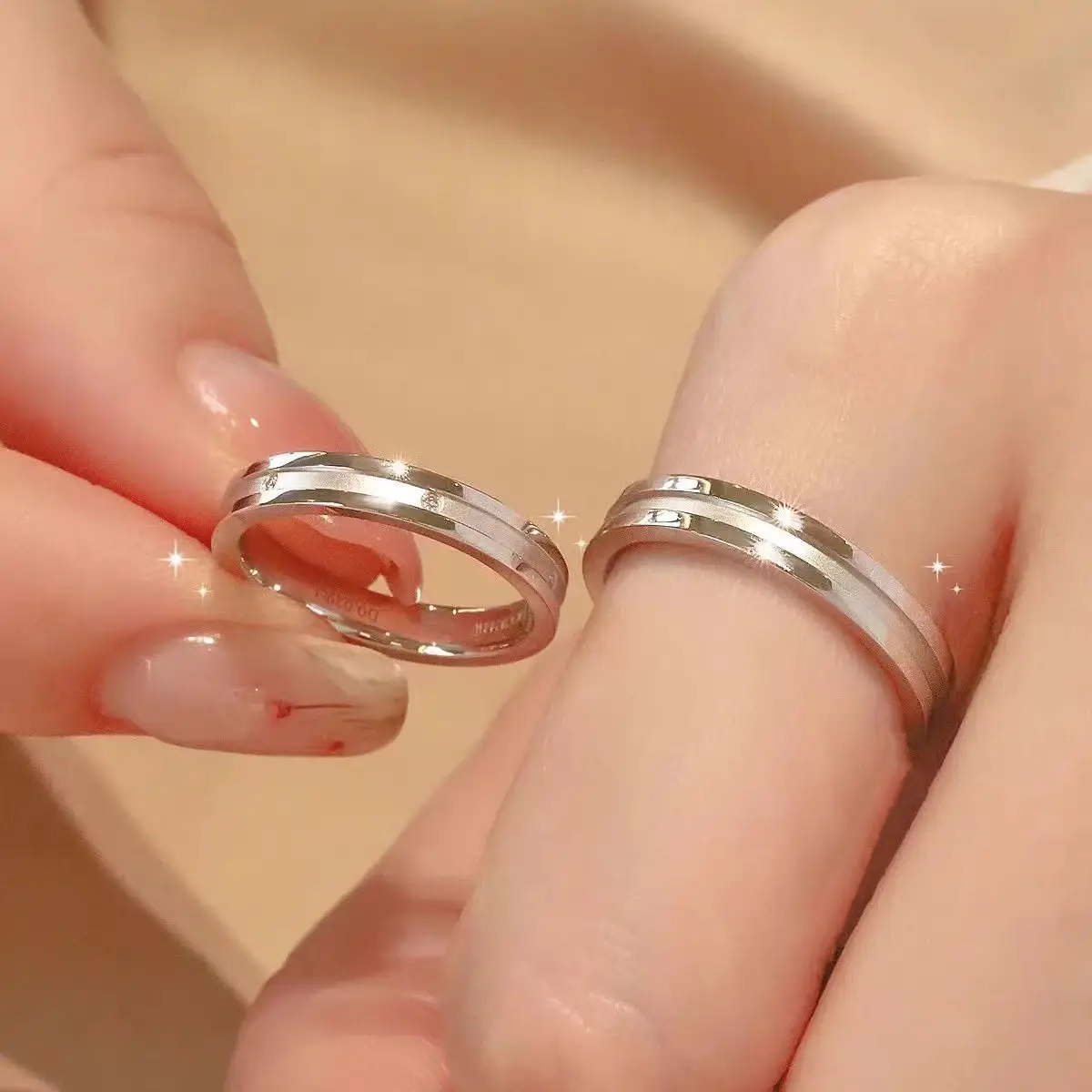 Three Lives Three Worlds Plain Band Ring Couple PT950 Platinum - Romantic triple band stacking,PT950 platinum, for daily styling