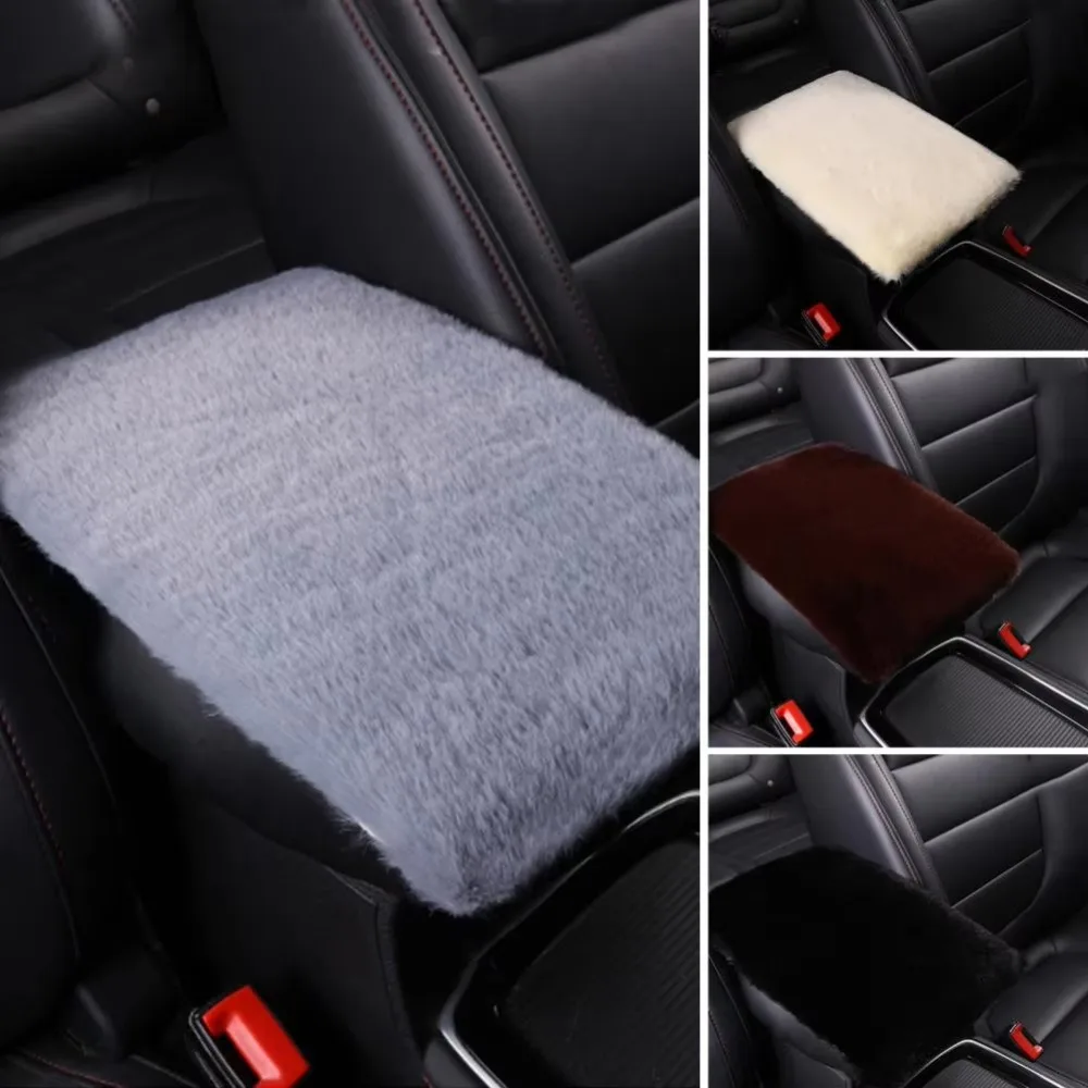 Elastic Band Car Armrest Cover Faux Fur Plush Mat Armrest Box Mat Protector Cover Tissue Storage Console Arm Rest Protection