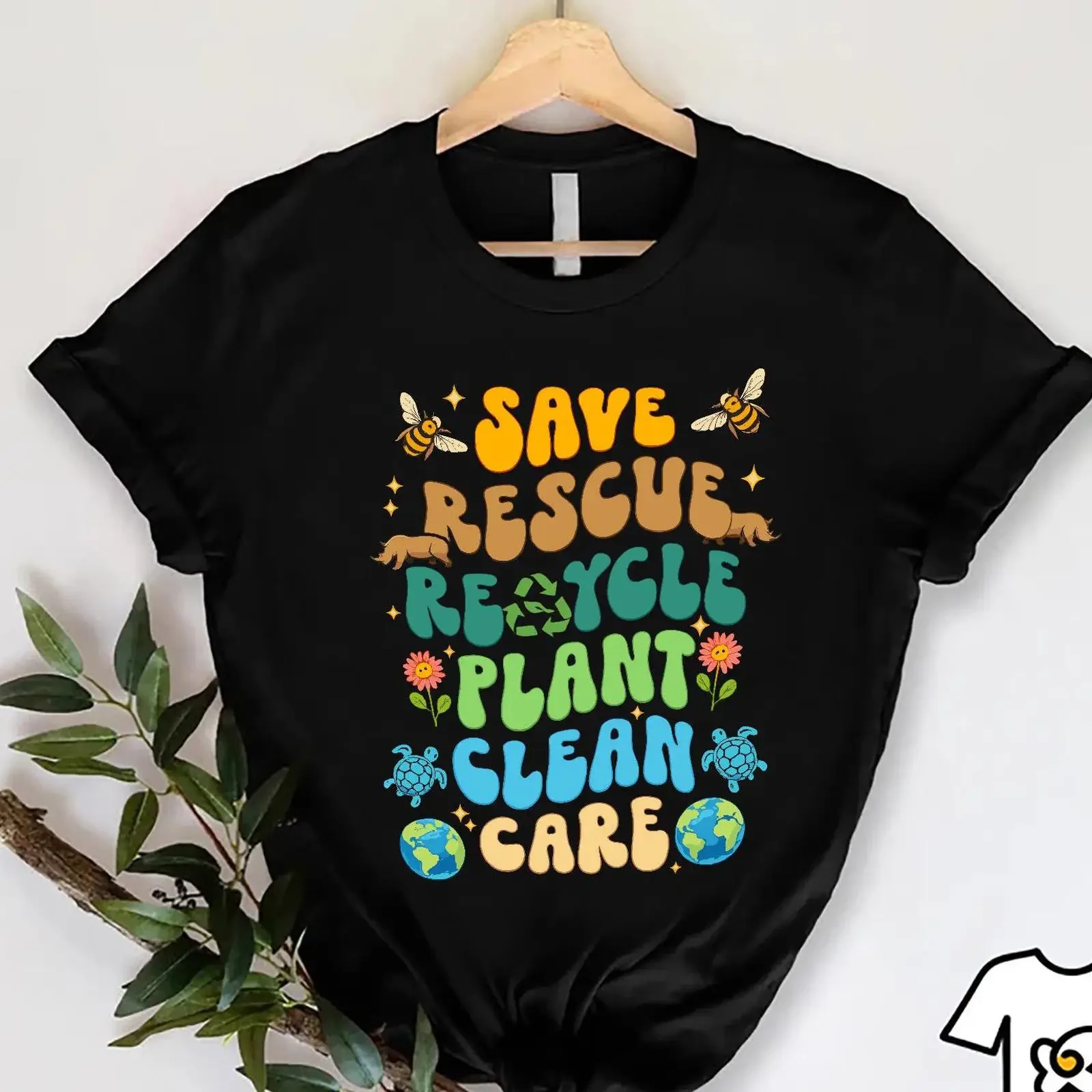 Earth Day T Shirt Save Rescue Recycle Plant Clean Care Climate Change Activist Top vintage Washed streetwear Versatile