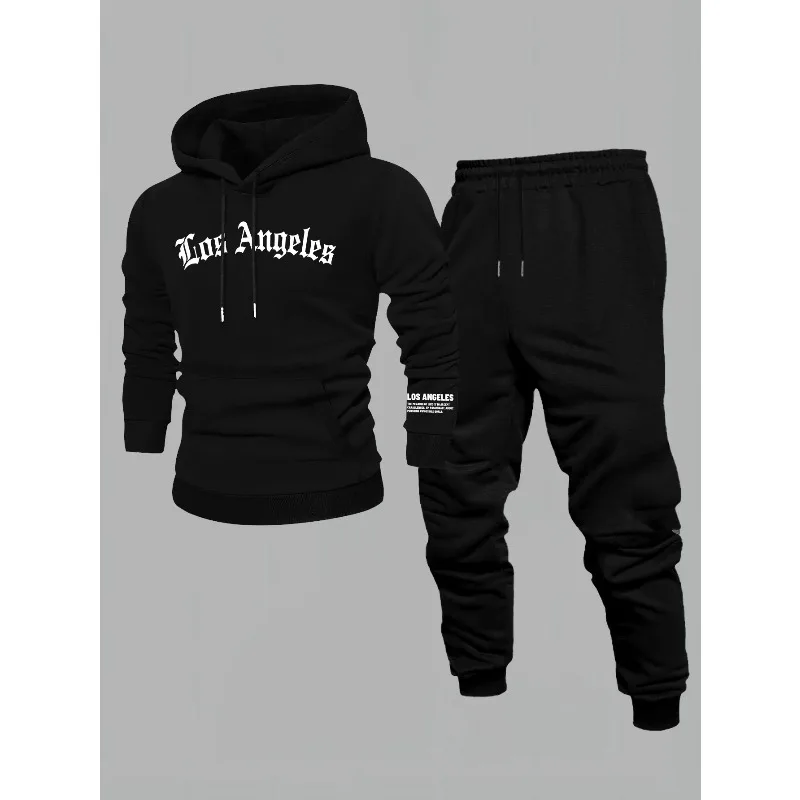 

Men's autumn and winter casual sports set, fashionable printed hoodie and sports pants