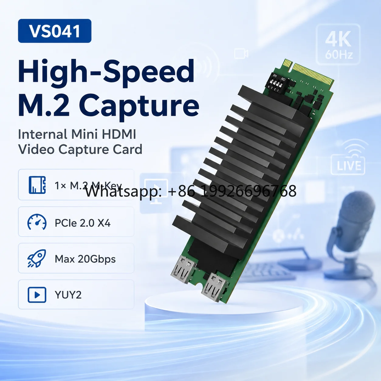 M.2 PCIe 4K 60Hz Video Capture Card Mini HDMI 2.0 Input Loopout 20Gbps Internal Grabber Board GSV2011TRX for PC Win Linux