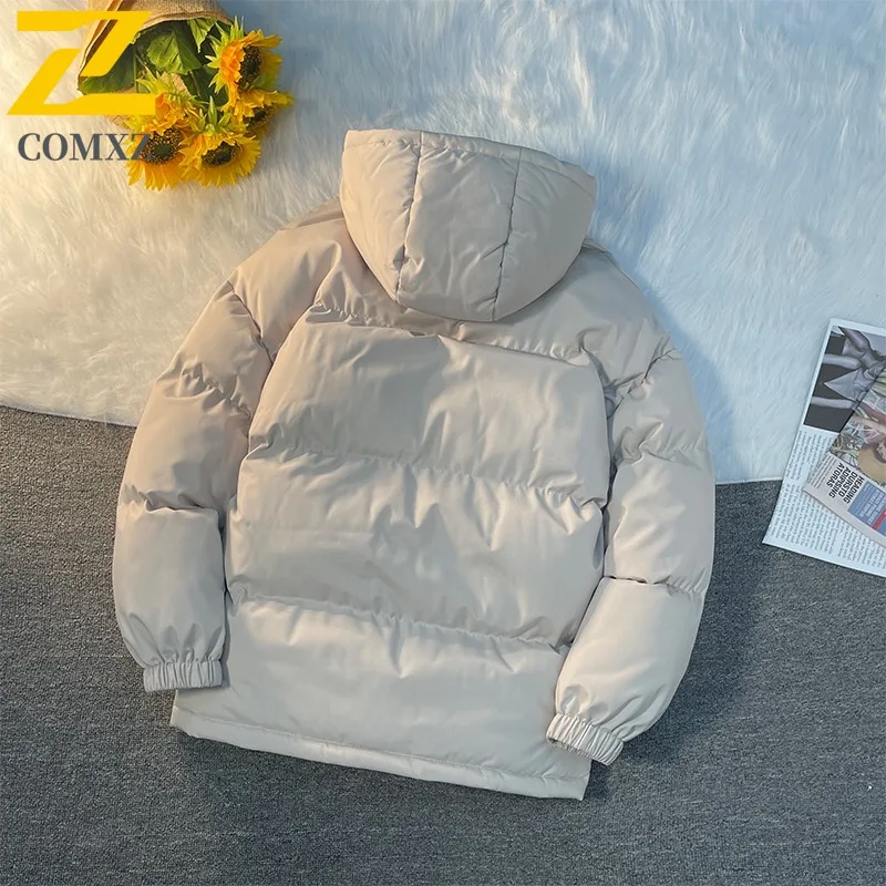 Men's Parka Coat 2025 Letter Print Warm Slim Outdoor Skiing Jacket Winter Windproof Travel Snow Hooded Trendy Bread Jacket