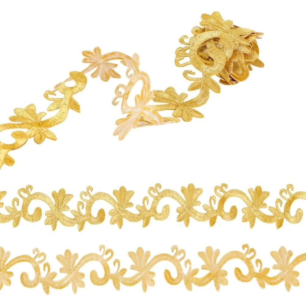 1 Roll 1 Yard 45mm Embroidered Trim Applique Iron On Vintage Floral Trim Ribbon Golden Vine Pattern Lace Trim Sewing