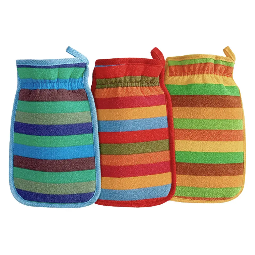 

3Pcs Striped Bath Mitts Set Double Sided Exfoliator for Body Scrubbing Dead Skin Removal Soft Rough Surface Shower Accessory