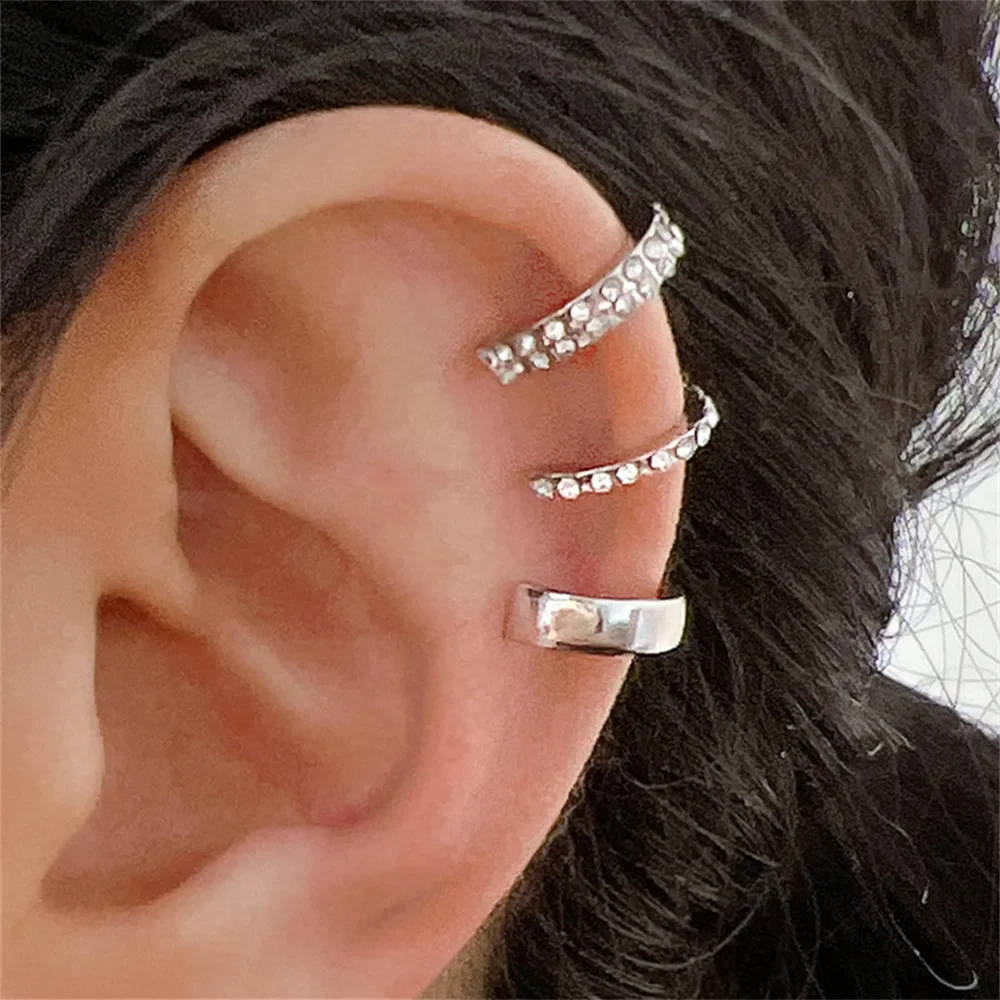 3PCS Vintage Simple Metal Crystal Ear Cuff for Women Teens Gold Color Non Piercing Fake Cartilage Clip Earrings Set Jewelry Gift image 5