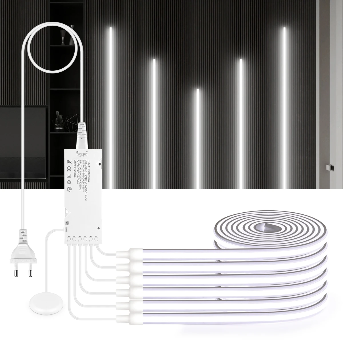Neon COB LED Sillcone LED Strip Under Cabinet Lamp Touch Dimmable Sensor Neon Linear Rope Bookcase Wood Grain Grille Wall Decor