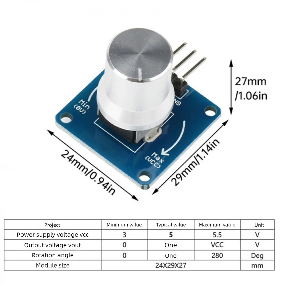 وحدة تبديل مقبض الجهد DC3-5.5V 280 ° مستشعر زاوية دوار حساسية عالية قابل للتعديل للتحكم في مستوى الصوت/الضوء لاردوينو #5