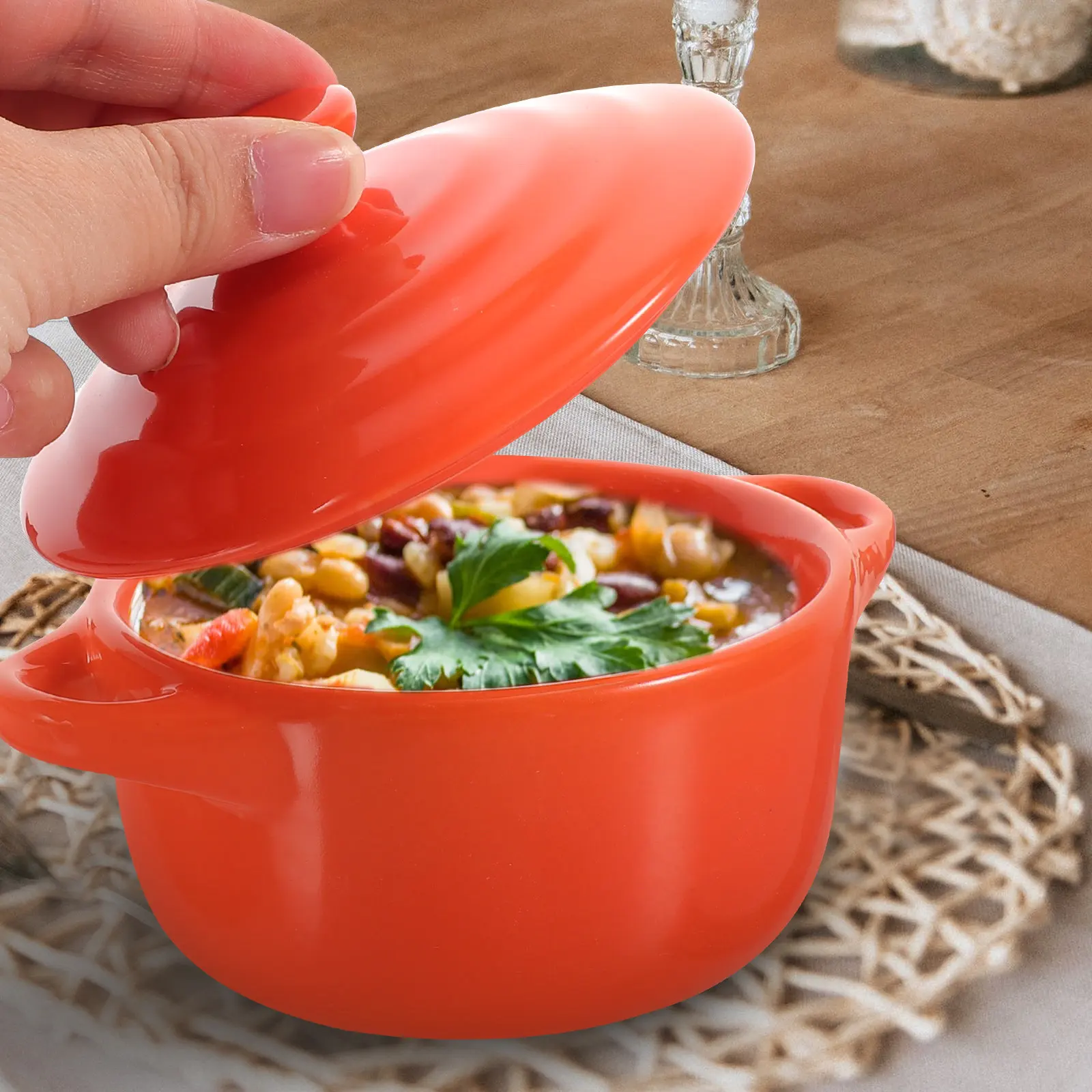 2 tazones de cerámica gruesa con doble asa, aislados, para guisos, sopa, fideos, arroz, porridge, frutas, ensaladas, almacenamiento, para el hogar y la cocina