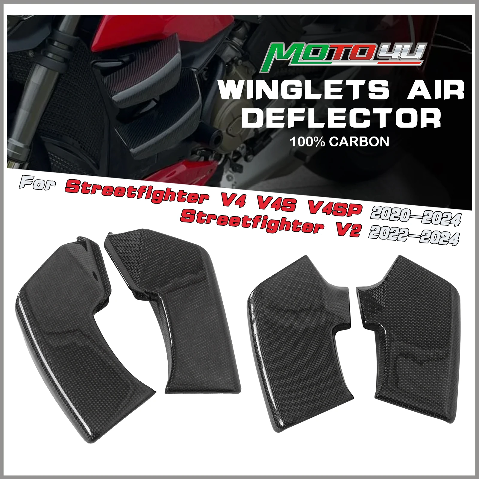 

For Ducati Streetfighter V4 2020 2021 100% Carbon Fiber Winglets Motorcycle Wings Wing MATT 4PCS
