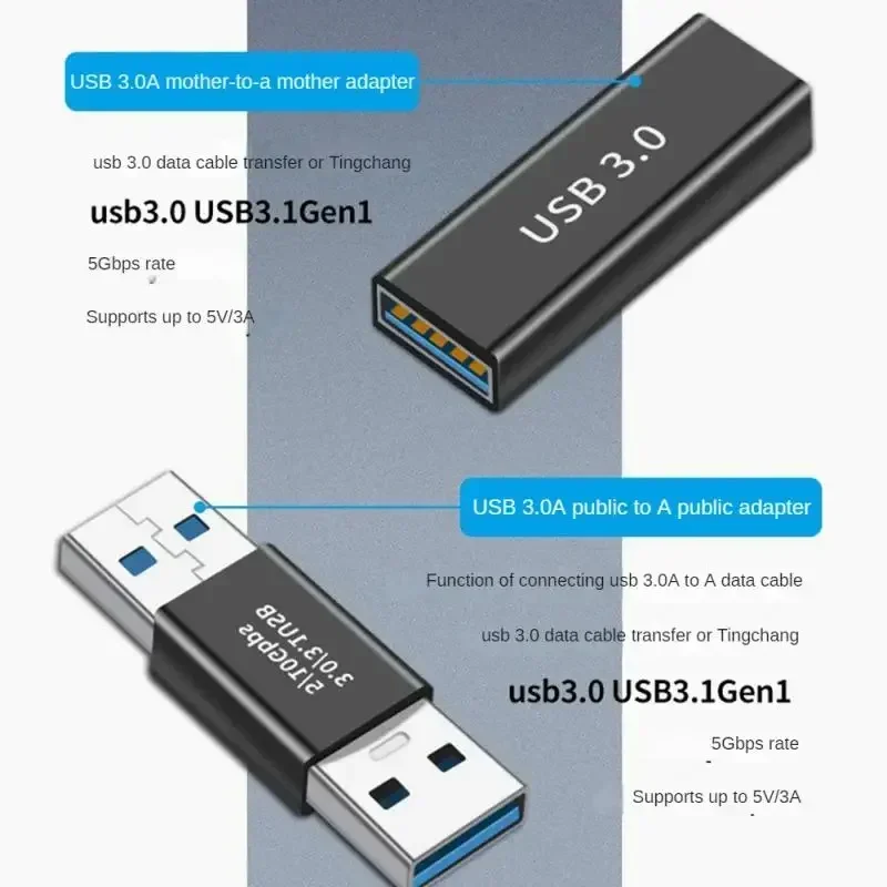 5Gbps USB 3,0 tipo A conector macho a hembra adaptador de enchufe USB3.0 A conector adaptador acoplador macho/hembra dual