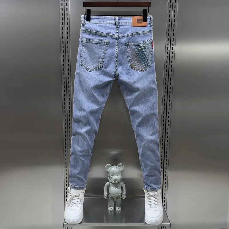 

Retro Fce Lined Men's Jeans mid Waist Cotton Casual Straight Leg Nine Tube Length Pants Autumn Winter Faion Ci Sle