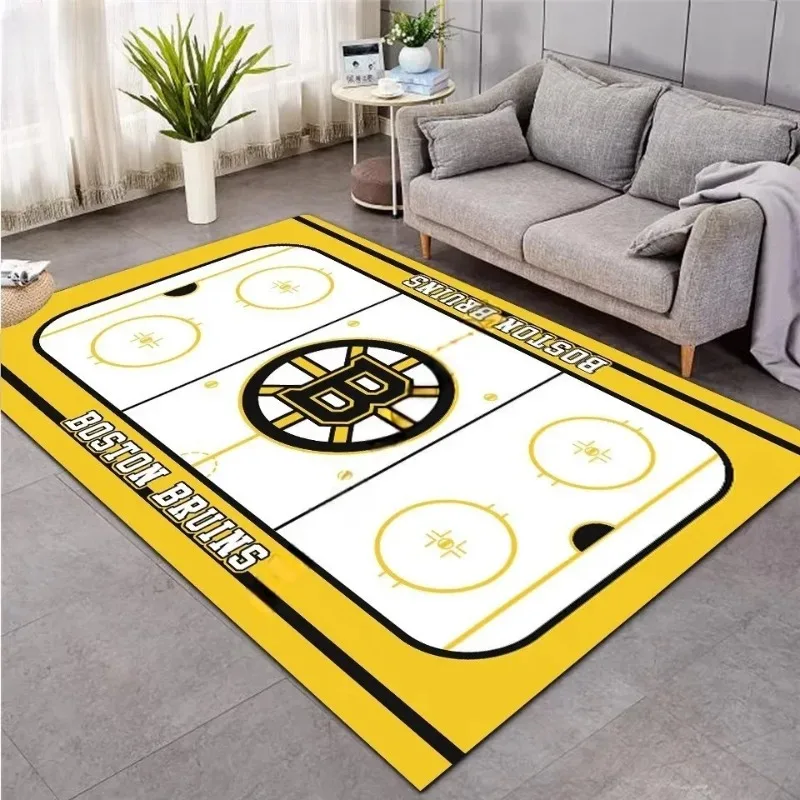 Fashionable Hockey Rink Carpet Sports Fan Team Logo Mat Edges Soft Living Room Game Room Decor Non Slip Rug Home Decoration