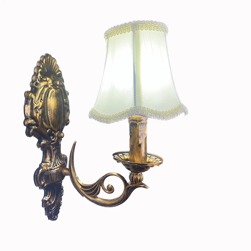 

Vintage White Fabric E14 LED Bulb Wall Lamp European Bronze Iron Bedroom Wall Sconce Lamp Single/Double Lights