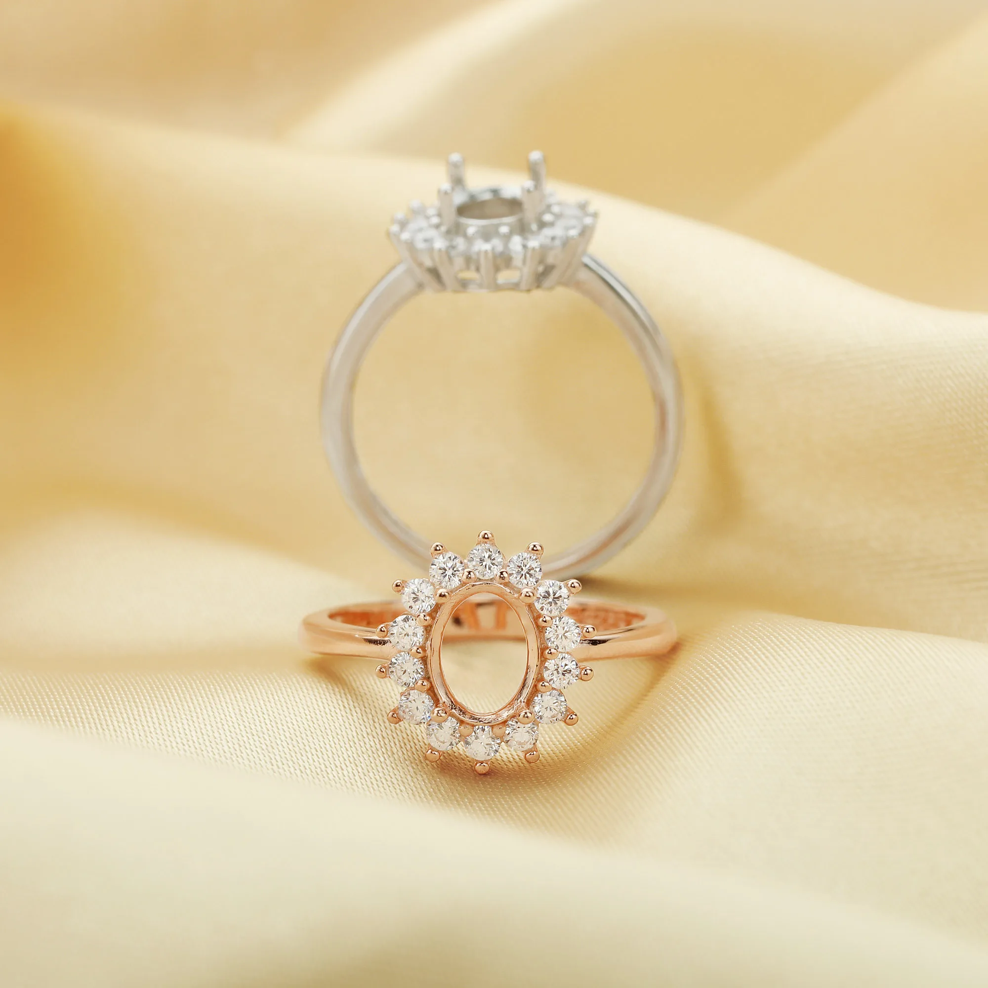 6x8MM Oval Prong Ring Settings,Luxury Solid 925 Sterling Silver Rose Gold Plated Ring Bezel,Art Deco Memory Jewelry 1224158