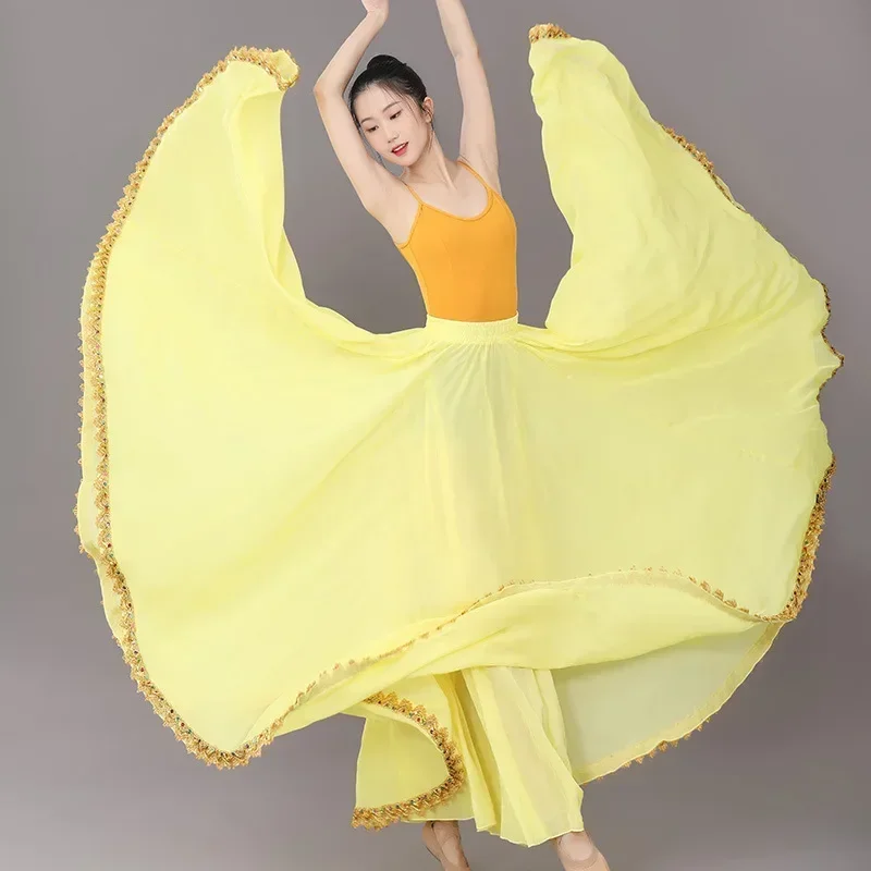 女性のフラメンコダンススカート 720 度シフォン無地ロングベリースイングスカート練習ジプシーロングスカートダンスパフォーマンス