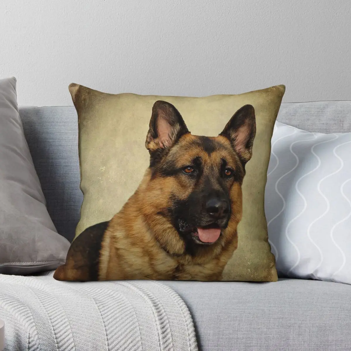 German Shepherd Portrait Square Pillowcase Polyester Linen Velvet Printed Zip Decor Pillow Case Car Cushion Cover 18