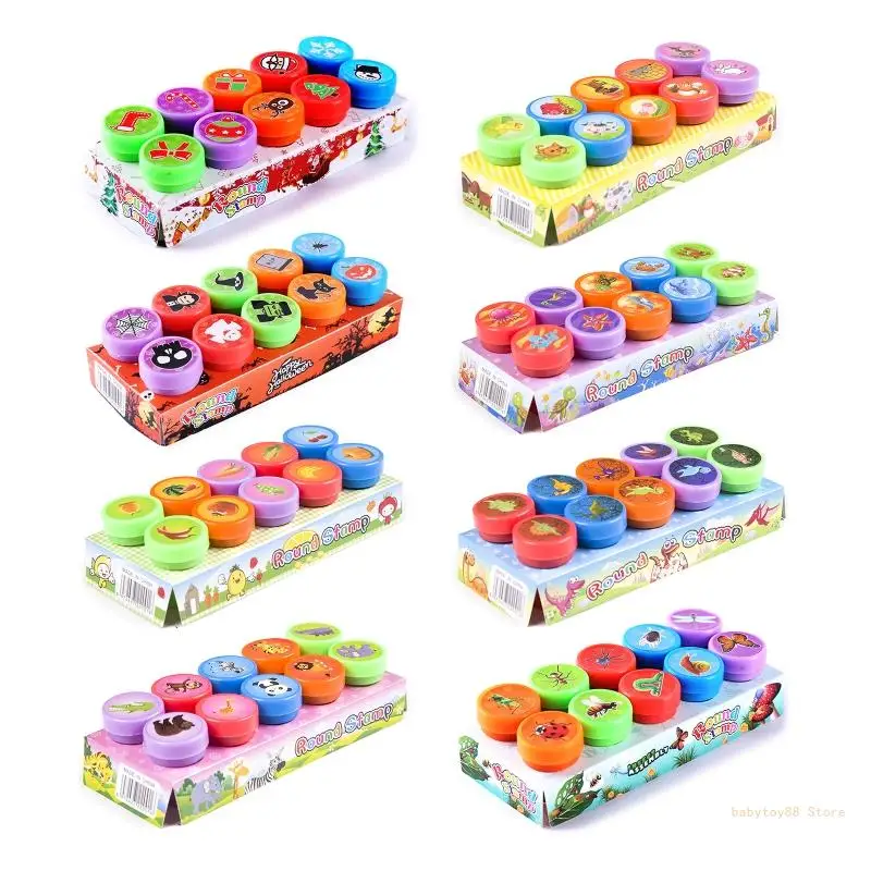 Y4UD 10pcs Kids Seal Teaching Stamp Stamping Tools for Children Teachers Community Popular DIY Scrapbooking Supply