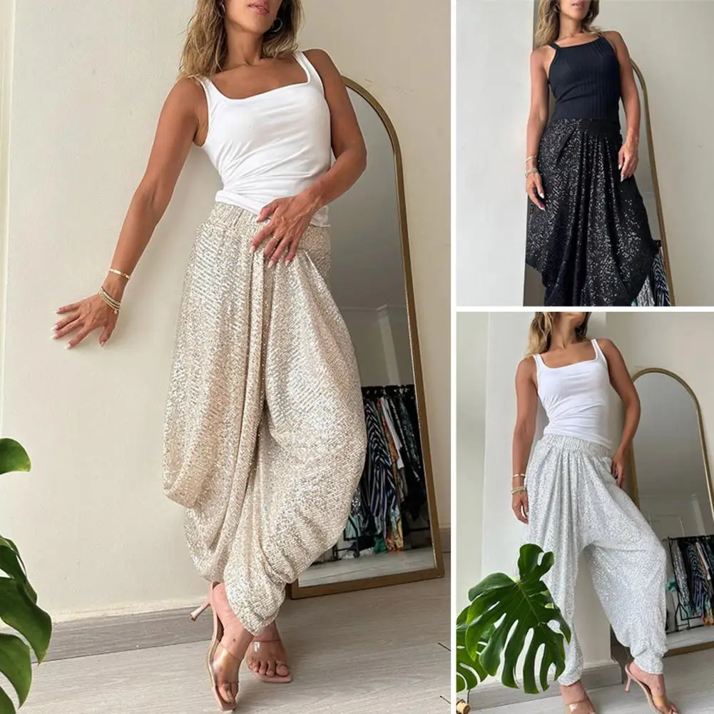 Women's Sequins Lantern Harem Pants | Sparkle Tapered Trousers For Dance, Parties & Festivals