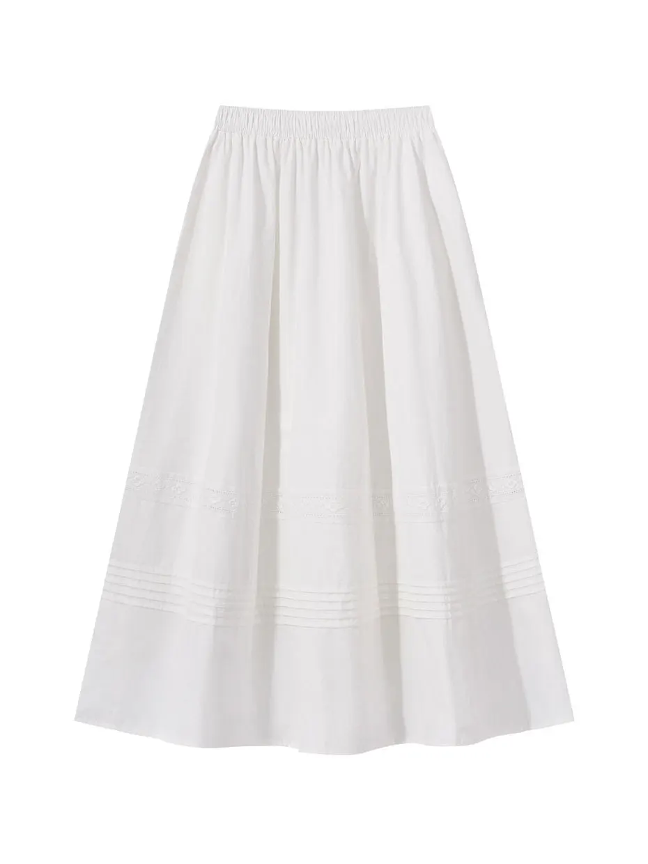 

Elegant White Cake Skirt High Waist A-Line Midi Skirt for Women Spring Season Versatile Pressed Pleats Girls Fashion