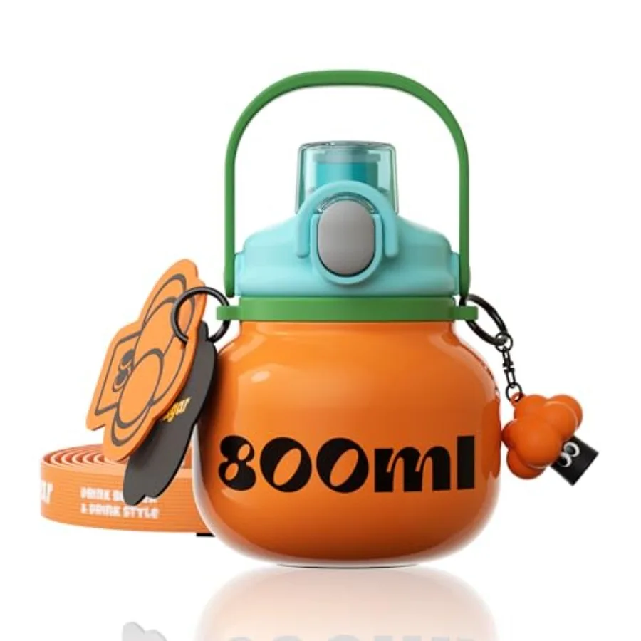 

Aesthetic Water Bottle with Straw and Carry Handle, Chunky Wide Mouth Vacuum Insulated Stainless Steel Flask Taza Easy Carry, T