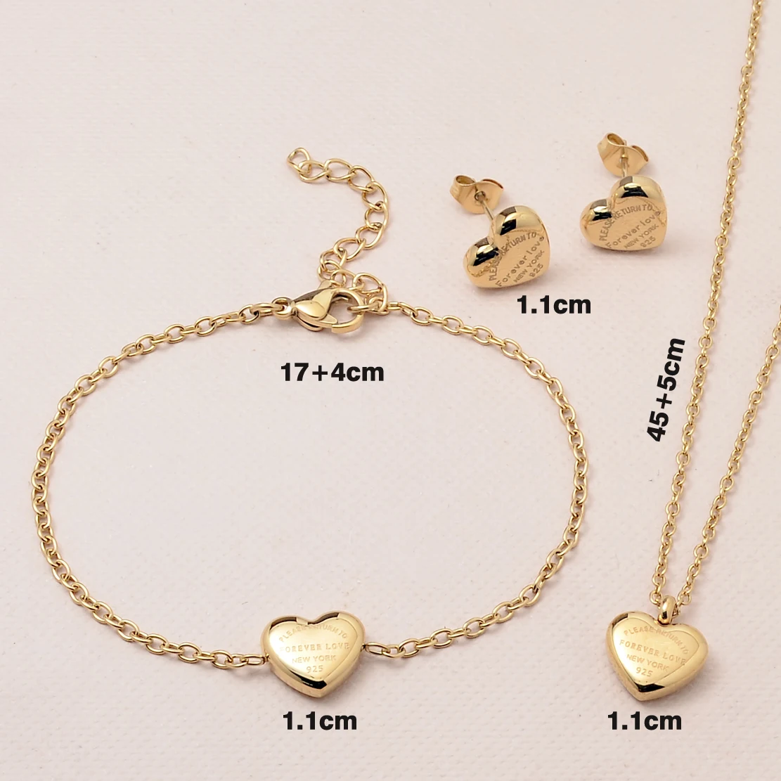 HIIMAO Fashion Stainless Steel Stereoscopic Peach Heart Earrings Bracelet Necklace Set 2024 New Women's Jewelry Gift HMS0006