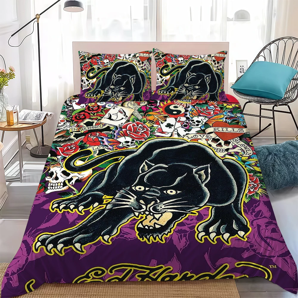 Fashion E-Ed H-Hardy Duvet Cover Set Home Style Bedding Soft Laundry Cotton Bed 3 Piece Set Student Dormitory Gift view 6