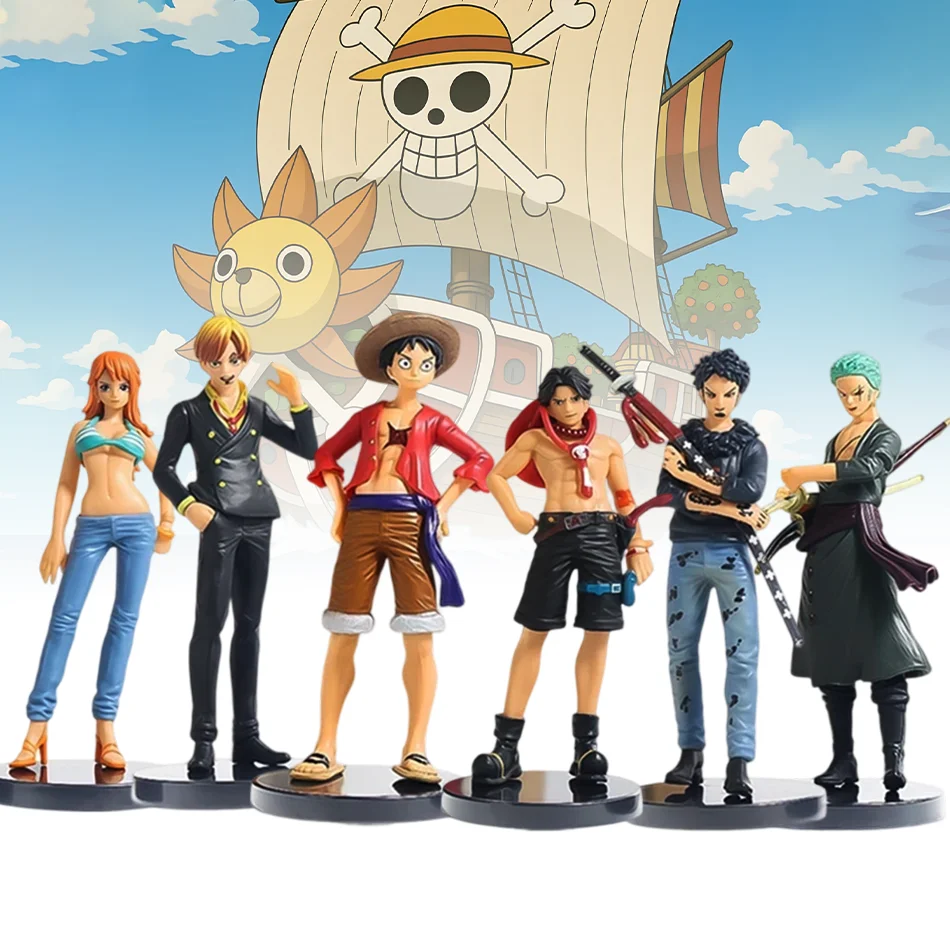 Figurines d'anime One Piece, 6 pièces, Monkey D. Luffy, Roronoa Zoro, Sanji, Trafalgar Law, modèle en Pvc, Statue de bureau, jouets, cadeaux de noël