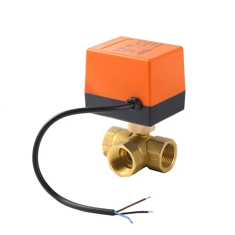 DN15/20/25/32/40/50  DC12V/DC24V/AC220V Three way brass ball valve and three wire two control solenoid valve actuator