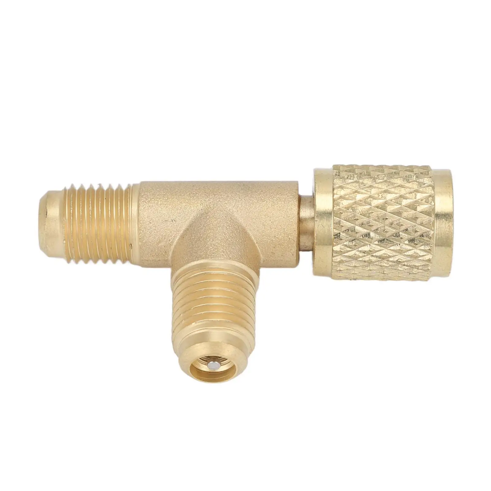 Brass Quick Coupler Tee Adapter with Valve Core 1/4in SAE for r22 R12 R134 Refrigerants - Durable Design