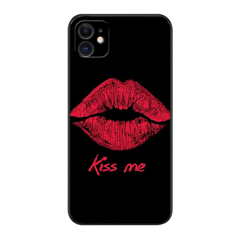 Kiss me mobile phone case For IPhone 14 13 12 11 Pro Max Mini SE XR X XS Max 8Plus 7plus 6 6S TPU Shell Black phone Case