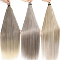 300g 3 Piezas/Lote 28 Pulgadas Trenzas Rectas de Ganchillo Rubio Blanco 613 # Ombre Marrón 6 #   Extensiones de Cabello Sintético con Proteína Bio