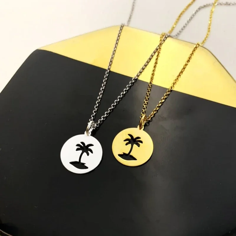 Stainless Steel Necklaces Coconut Tree Necklace For Women Sliver Palm Tree Pendant Necklaces Charm Collares Fashion Jewelry