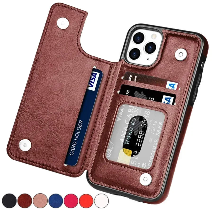 

Retro Wallet Flip Leather Case For iPhone 16 15 14 Pro Max 13 12 11 X XR XS Max 8 7 6 6s Plus Magnetic Card Slot Holder Cover