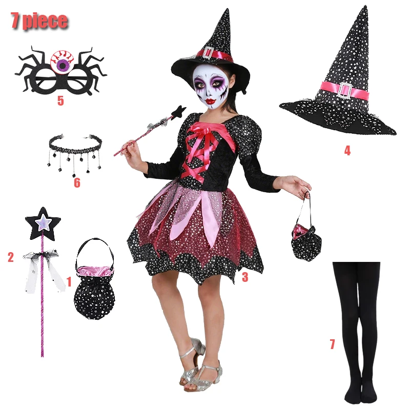 2-12Y Halloween Dress for Girl Gothic Witch Cosplay Costume Carnival Party Clothes Vampire Dresses for Girls Halloween Gifts