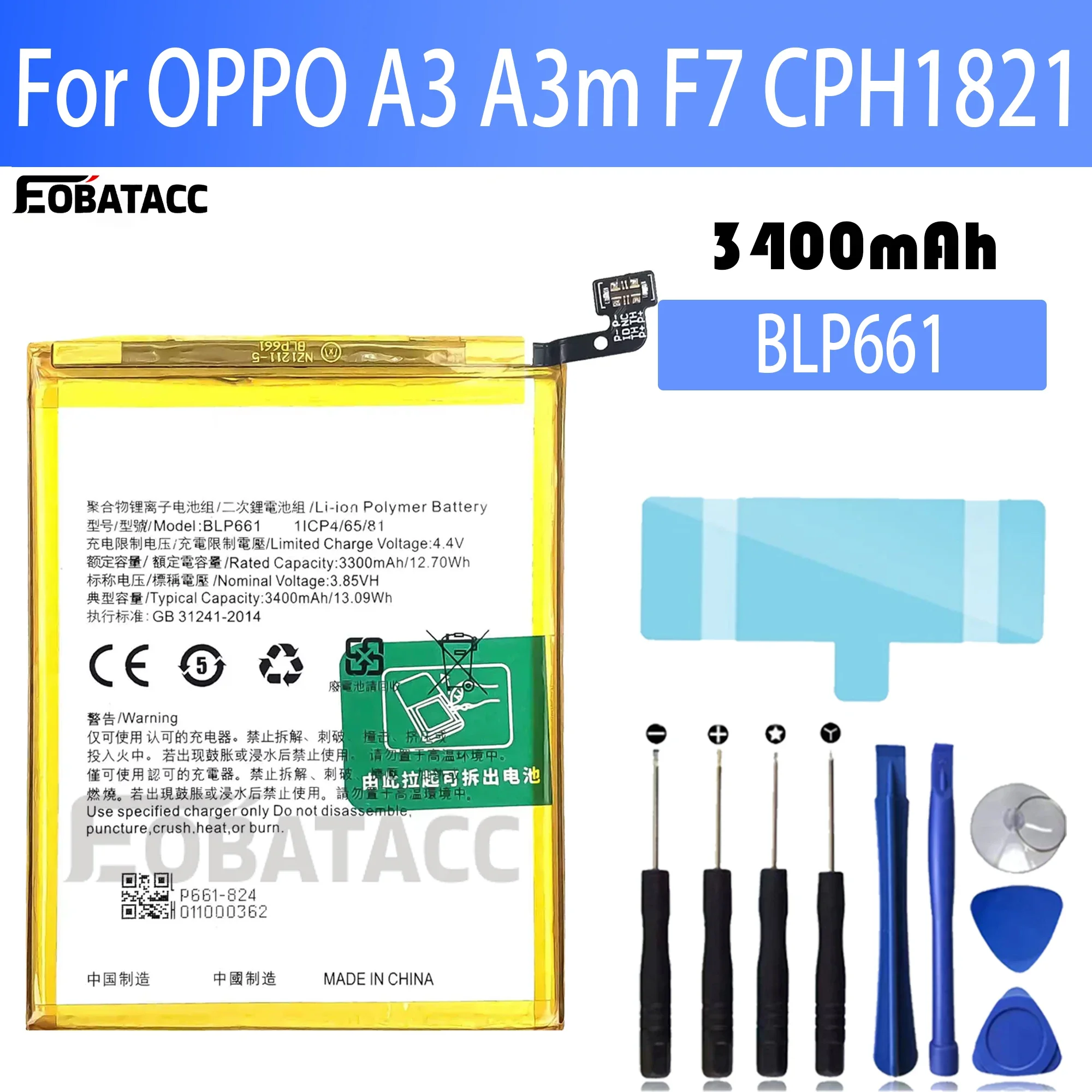 

100% New Original Battery BLP661 For OPPO A3 A3m F7 CPH1821 Battery + Free Tools