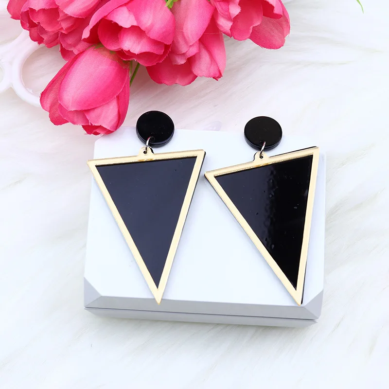Vintage Mirror Acrylic Earrings Colorful Fashion Overlap Mirror Shiny Triangle Fluorescent Earrings Fashion Jewelry Gift
