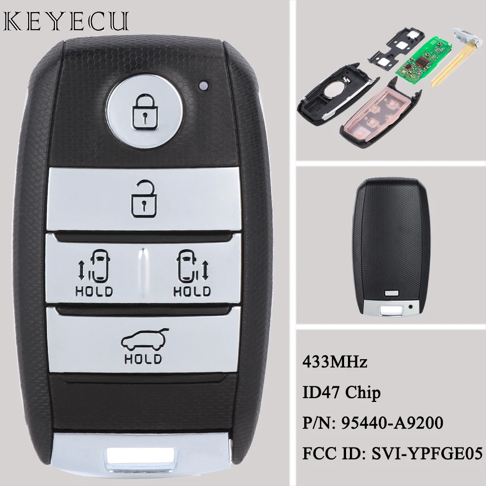 

Keyecu For KIA Carnival 2016 2017 Smart Remote Car Key Fob 433MHz With ID47 Chip FCC ID: SVI-YPFGE05 P/N: 95440-A9200