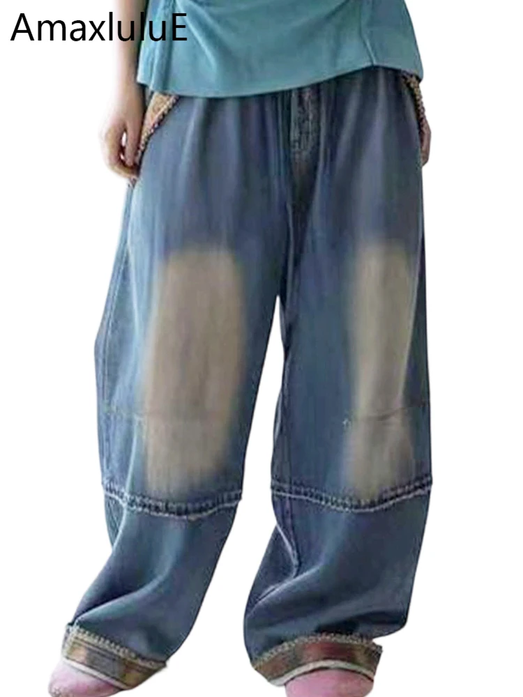 

Amax LuluE Summer Vintage Loose Denim Pants Ladies 2026 Fashion Japanese Design Classic Patchwork Jeans Womens Leisure Trousers